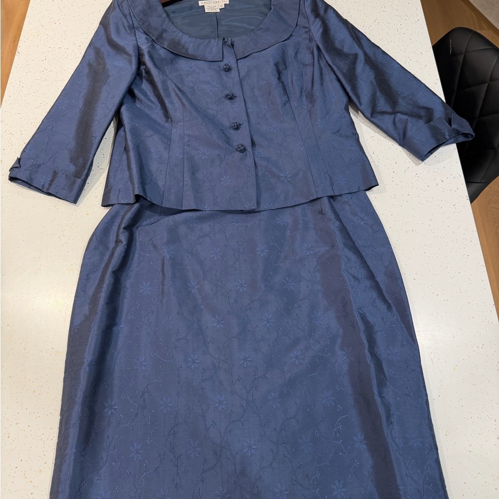Maggy London Navy Blue Two-Piece Skirt Suit